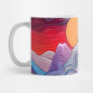 Psychedelic Magical Mountains and Moon Illustration Mug